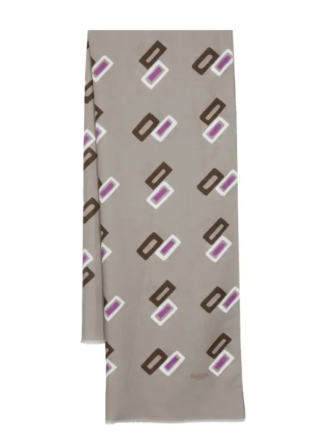 Barba mascada con estampado gráfico y bordes deshilachados