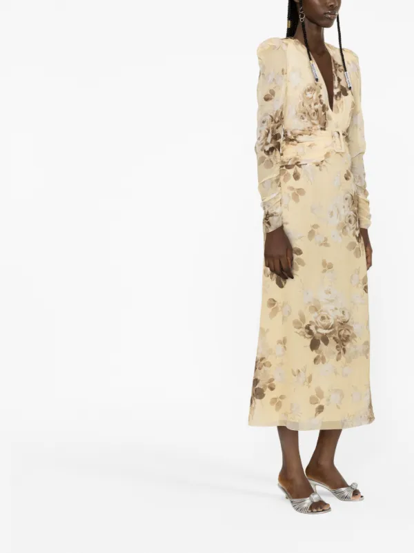 Alessandra Rich floral-print Belted Silk Dress | Neutrals