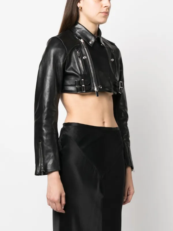 Cut Out Leather Jacket in Black - Off White