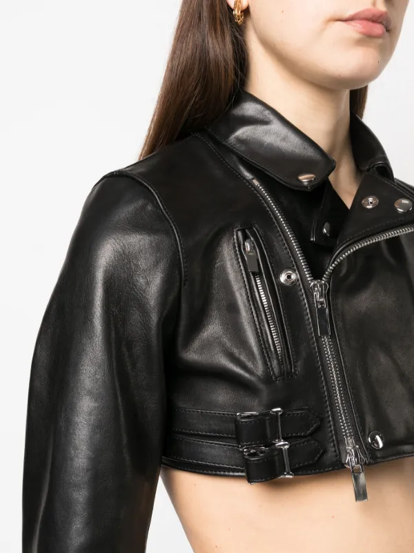 Louis Vuitton Black Leather Cropped Zip Front Jacket M Louis