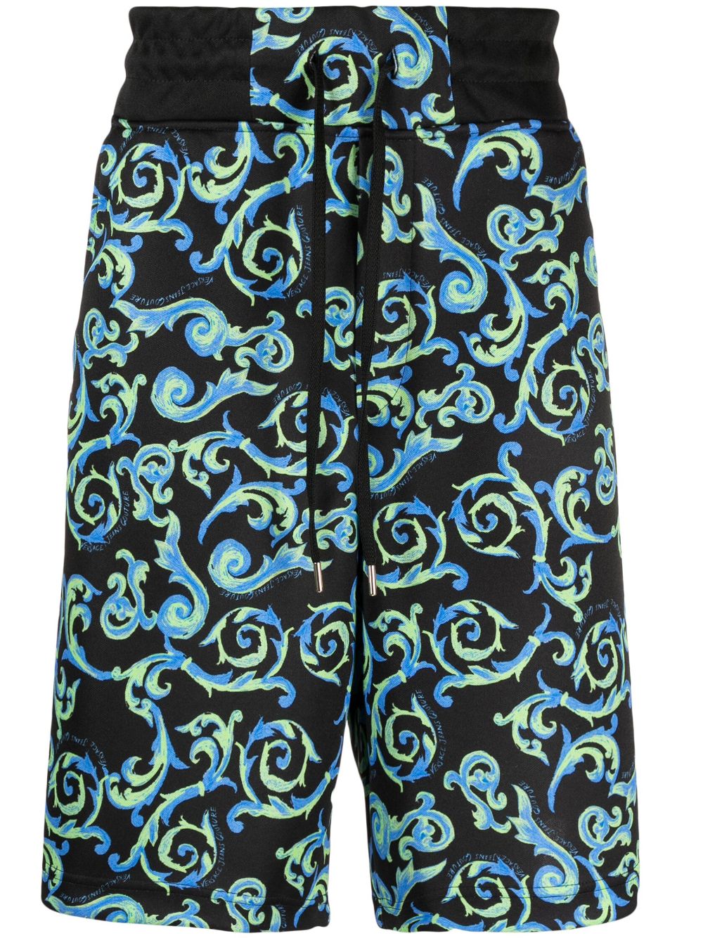 Versace Jeans Couture Baroque-print Knee-length Shorts In Black