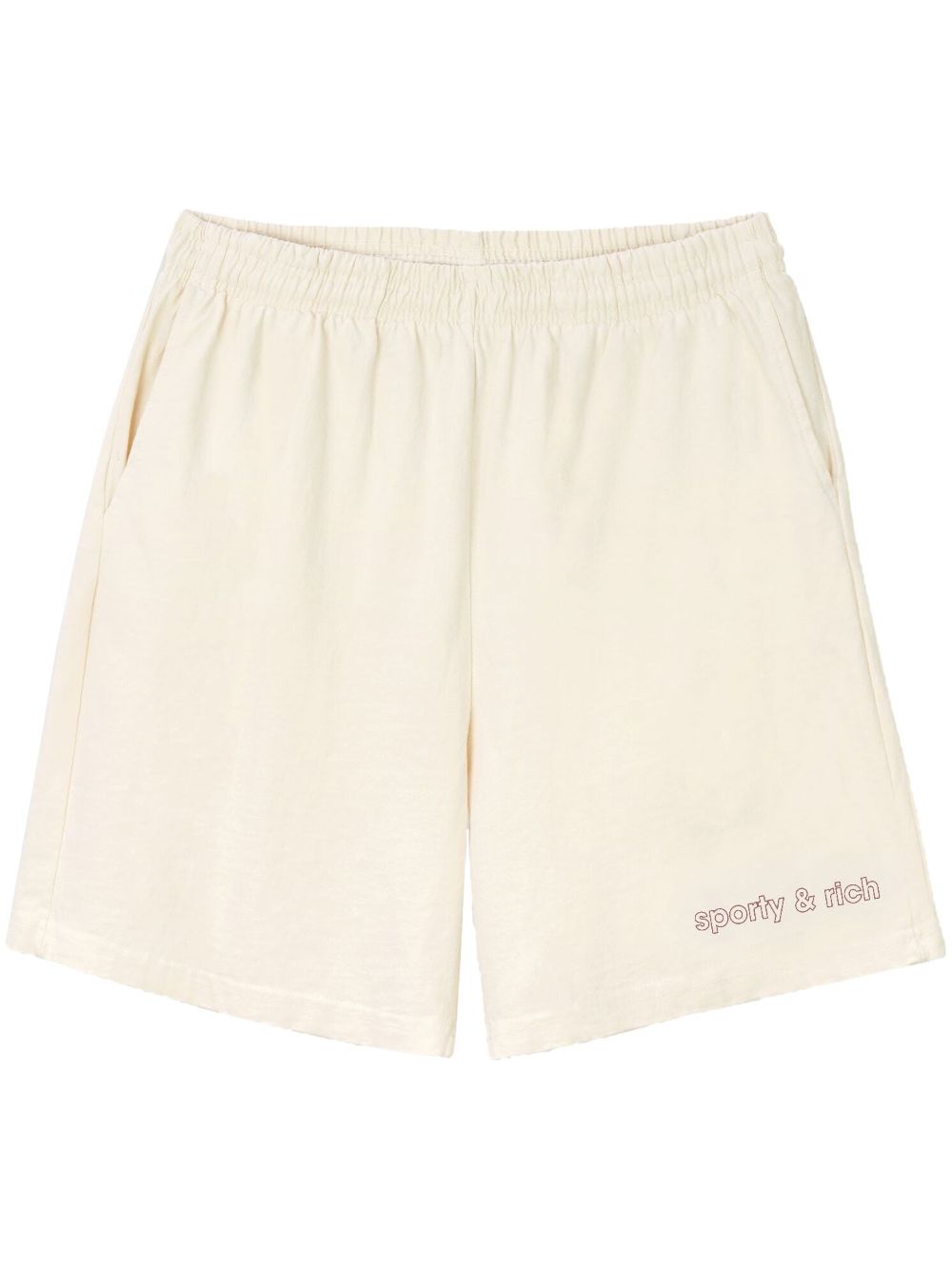 Sporty And Rich Embroidered-logo Cotton Shorts In Cream