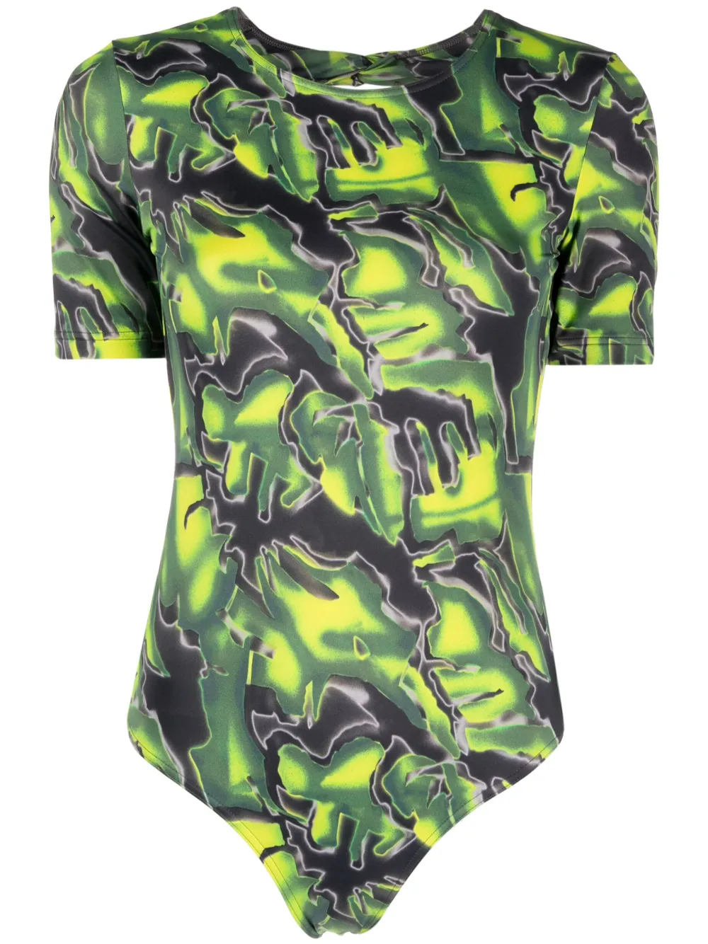 Wood Wood Abstract-pattern Open-back Bodysuit In Green