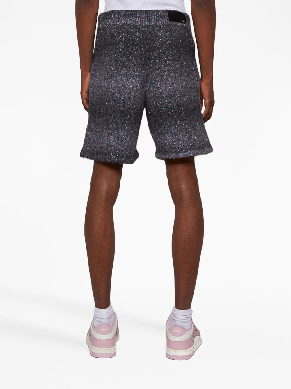 Amiri Wide-leg Embroidered Melangé Knitted Drawstring Shorts In Black