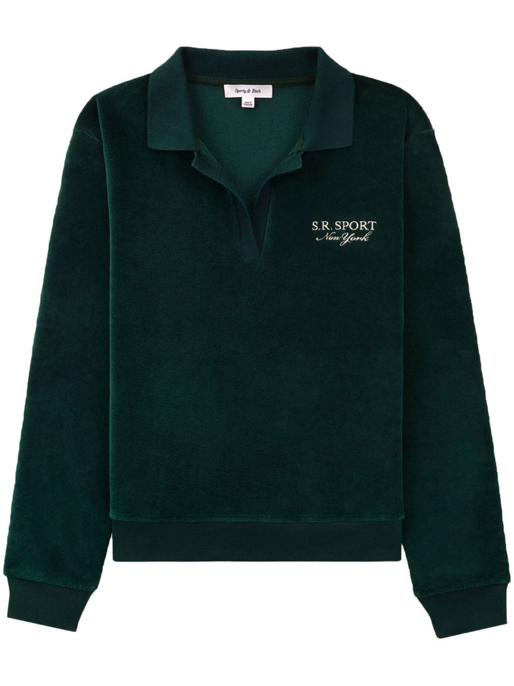 logo-embroidered velour polo top