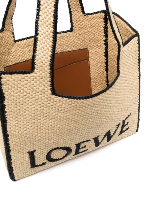 LOEWE logo-lettering Raffia Tote Bag | Neutrals | FARFETCH