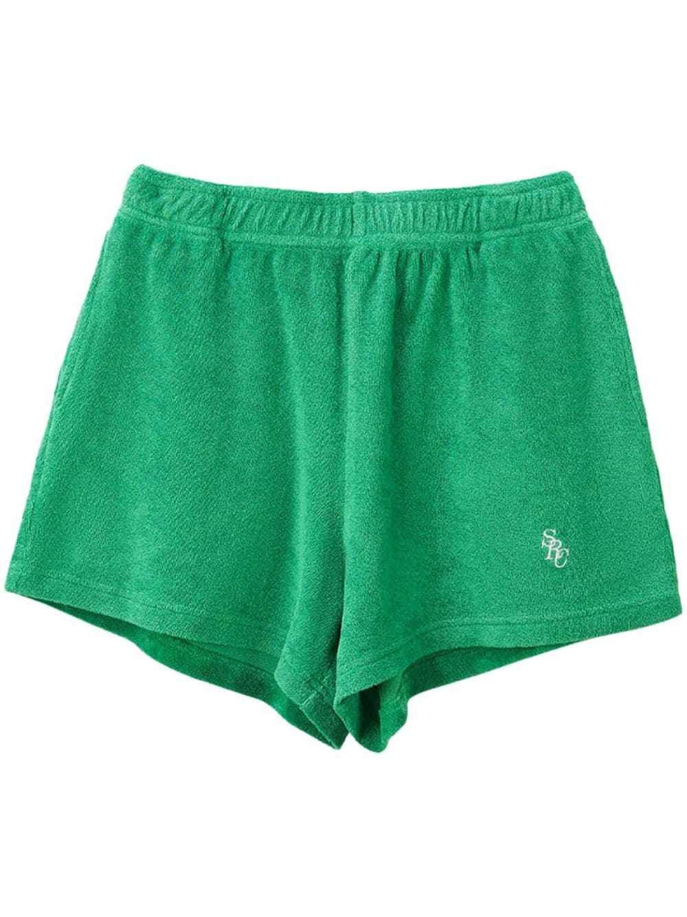 Sporty And Rich Logo-embroidered Terry-cloth Shorts In Green