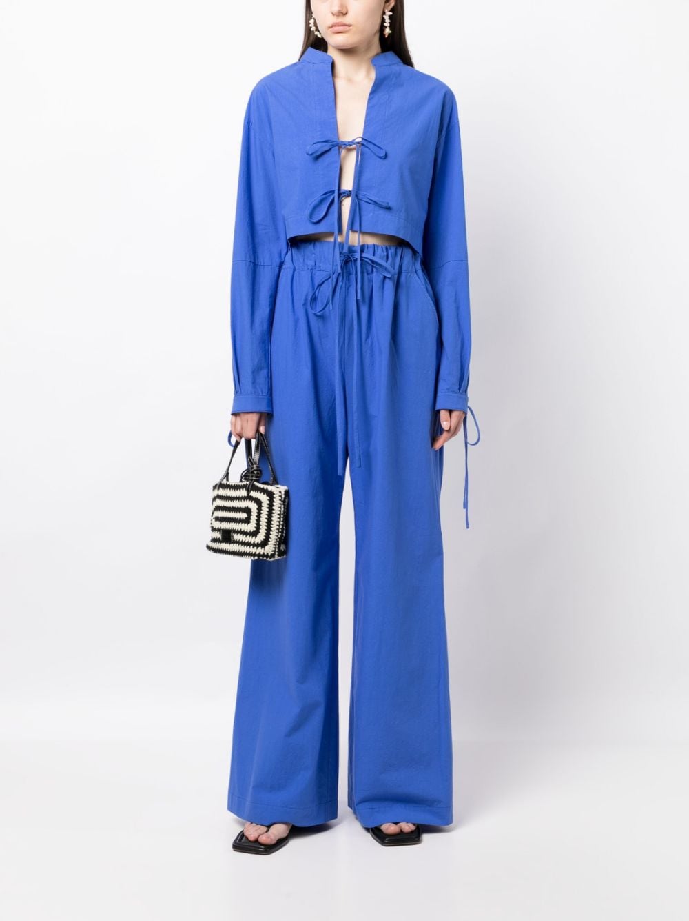 Shop Bondi Born Portici Cotton Flared Trousers In Blue