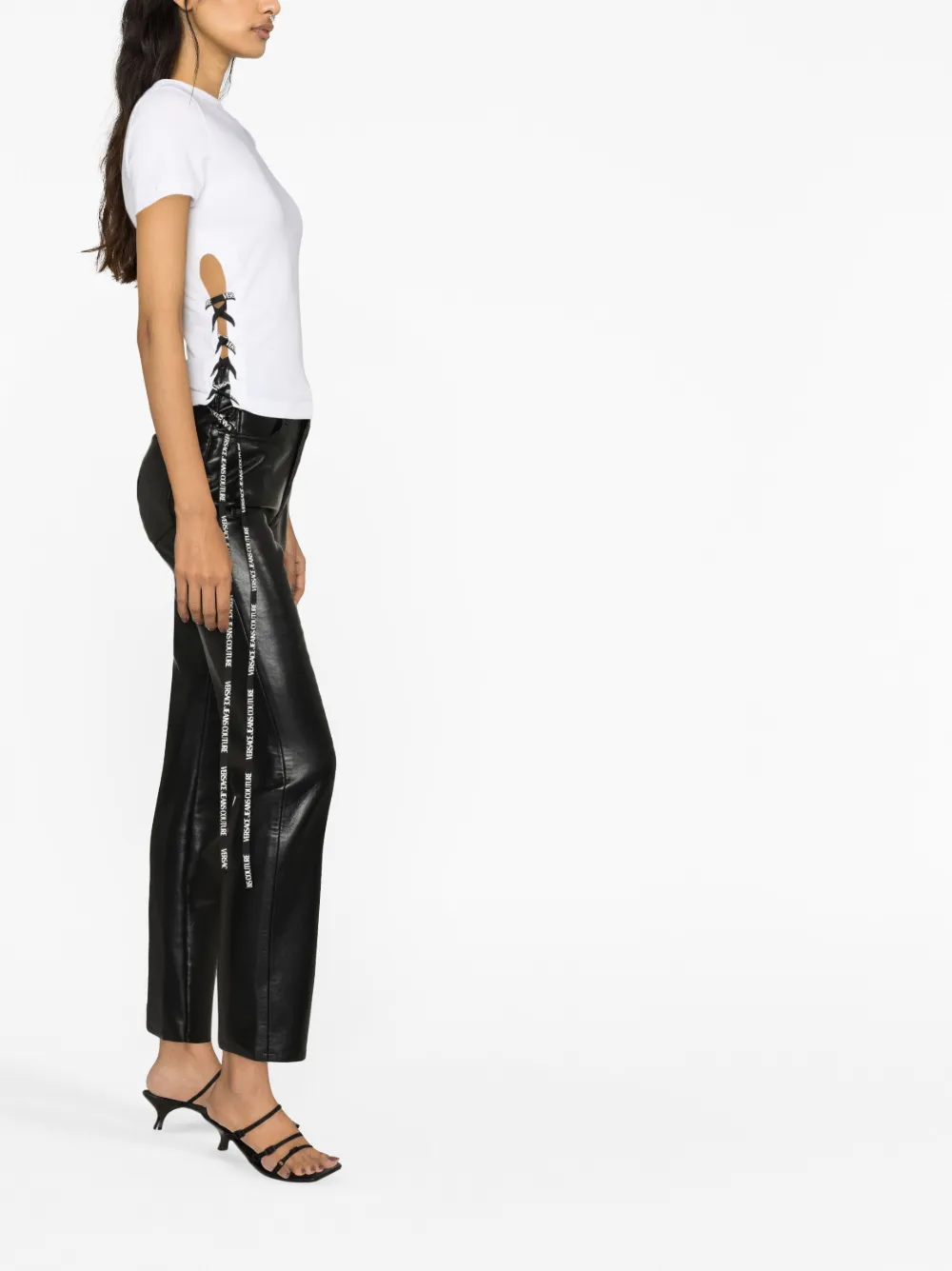 Versace Jeans Couture White Lace-up T-shirt In Weiss