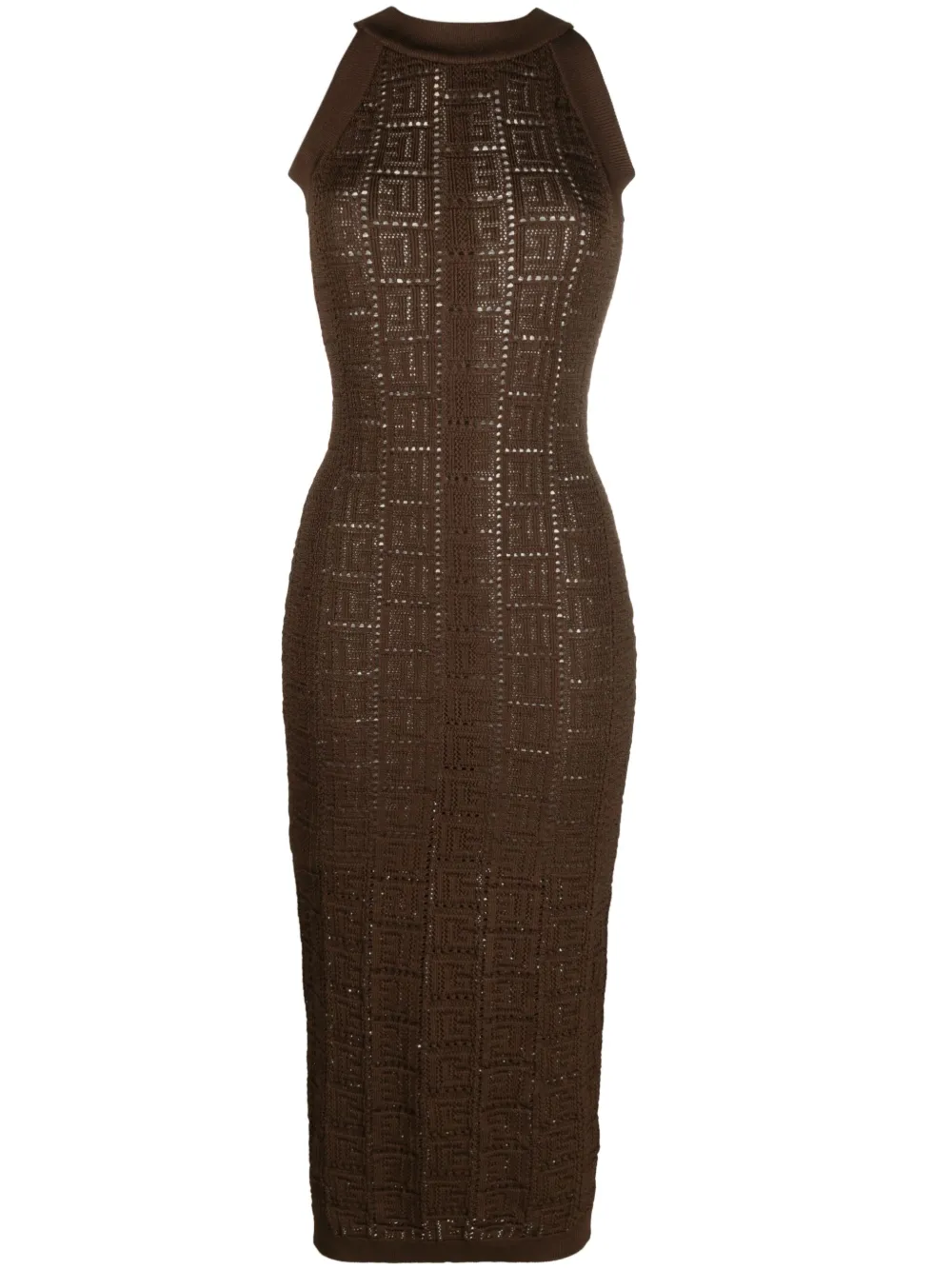 BALMAIN MONOGRAM MESH MIDI DRESS