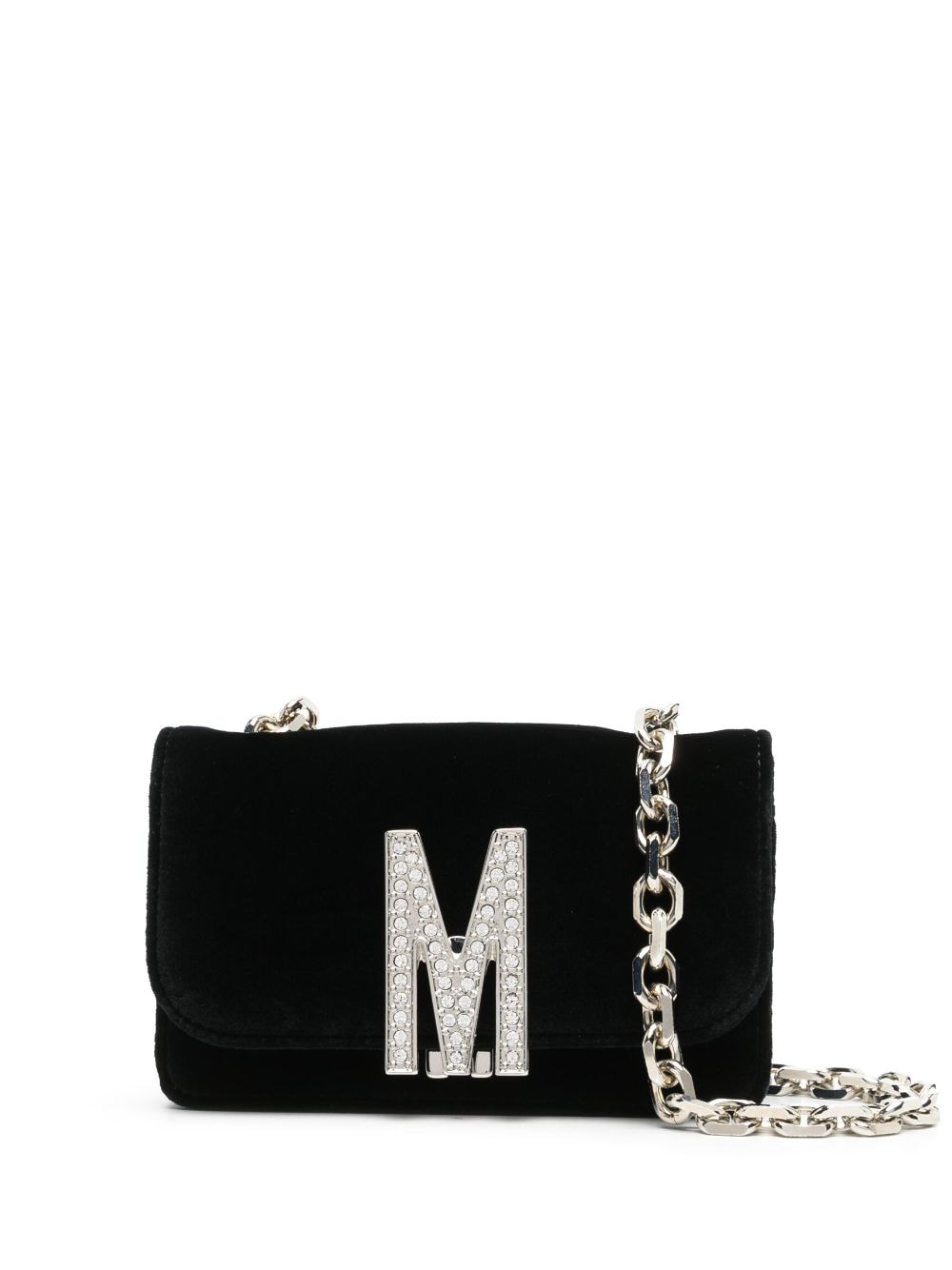 Moschino Crystal-embellished Logo Cotton Cross Body Bag In Black