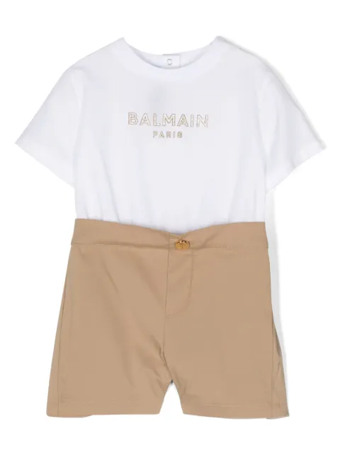 Balmain Kids logo-print short-sleeve romper