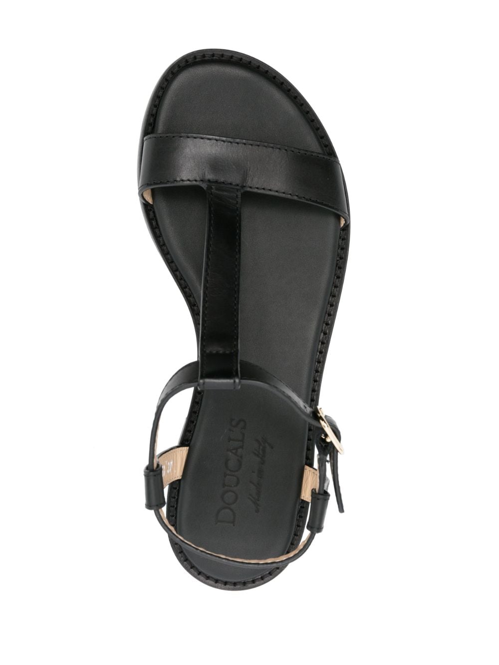 Shop Doucal's Fibbia T-bar Leather Sandals In Black