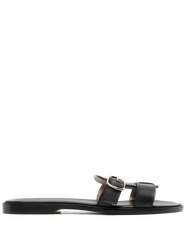 Doucal's Fibbia Buckle-detail Leather Sandals in Black