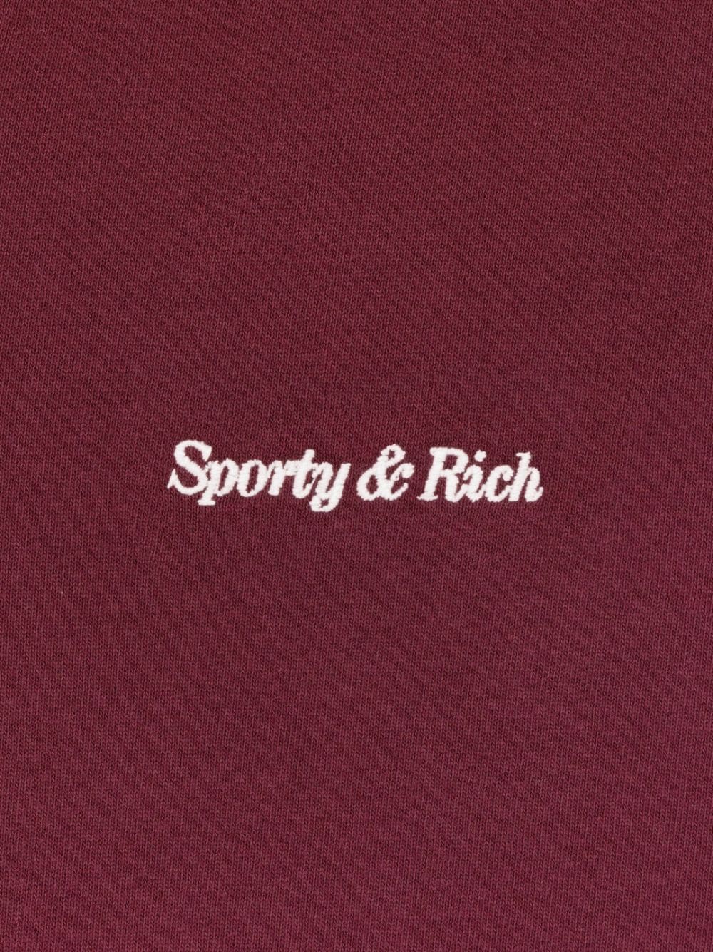 Shop Sporty And Rich Embroidered-logo Long-sleeve Polo Shirt In Burgundy