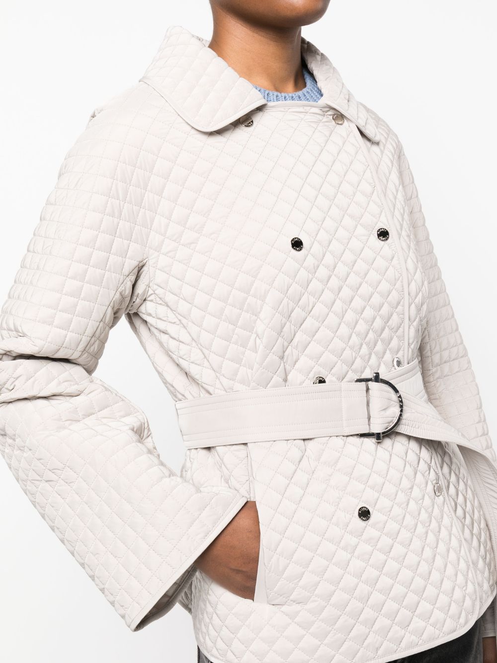 Shop Moorer Diamond-quilted Detail Belted Jacket In Grey