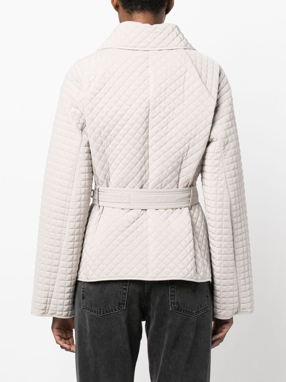 Shop Moorer Diamond-quilted Detail Belted Jacket In Grey