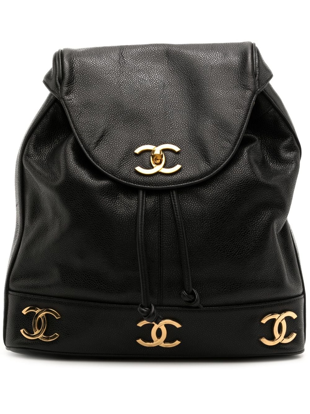 Pre-owned Chanel 1992 Triple Cc Backpack In Black