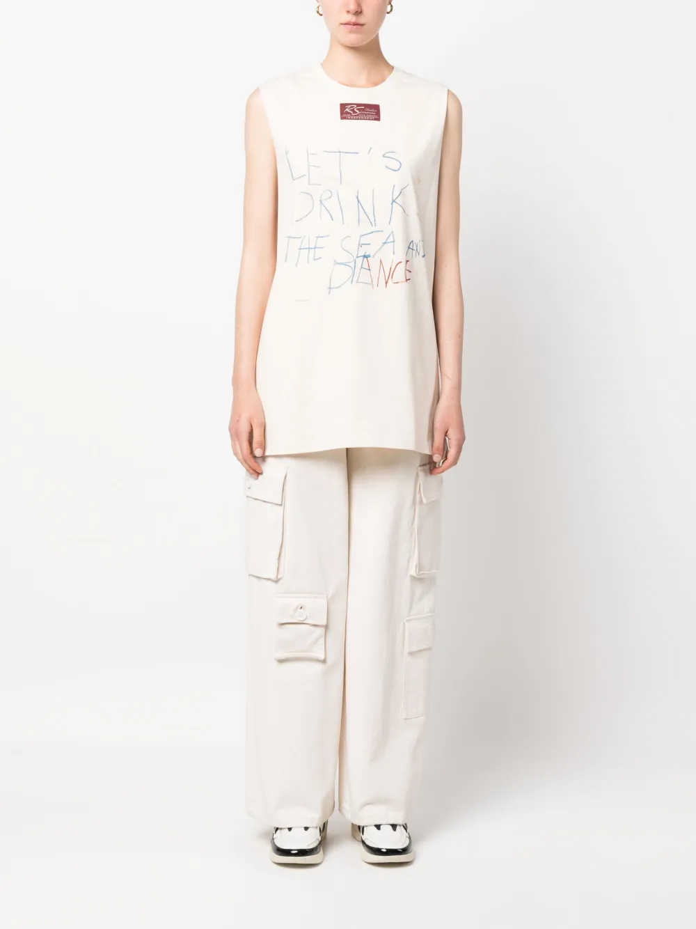 Raf Simons Slogan-print Cotton Vest In Nude