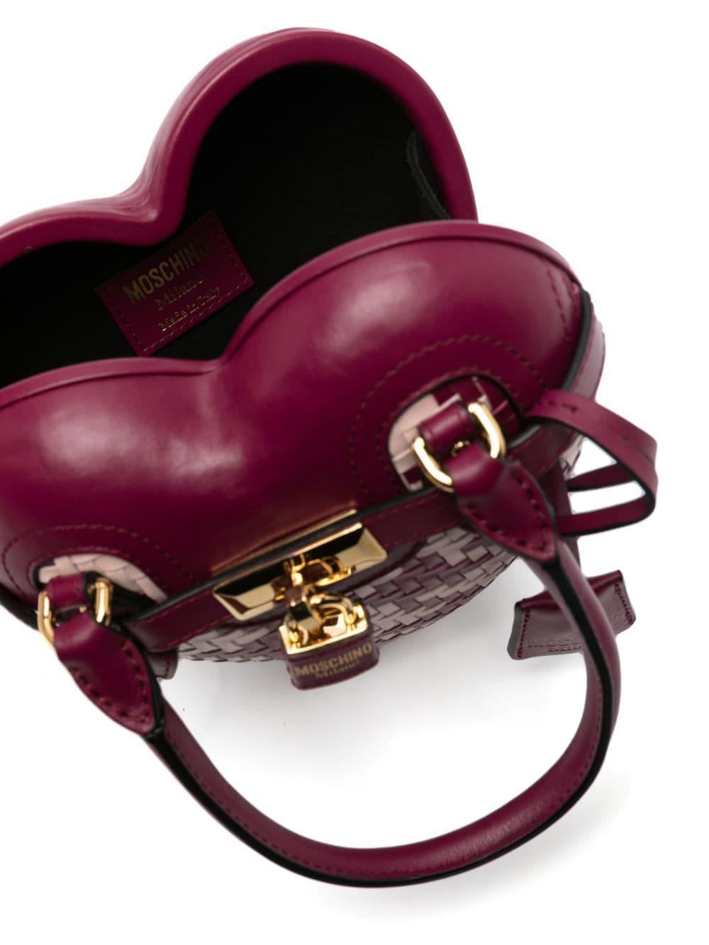 Shop Moschino Heart-shape Leather Bag In Pink