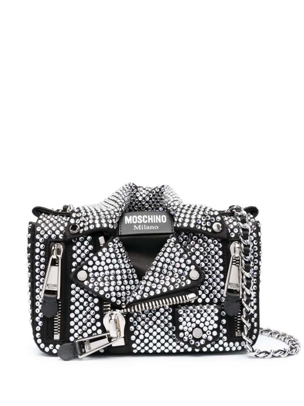 Moschino Biker crystal-embellished crossbody bag - Black