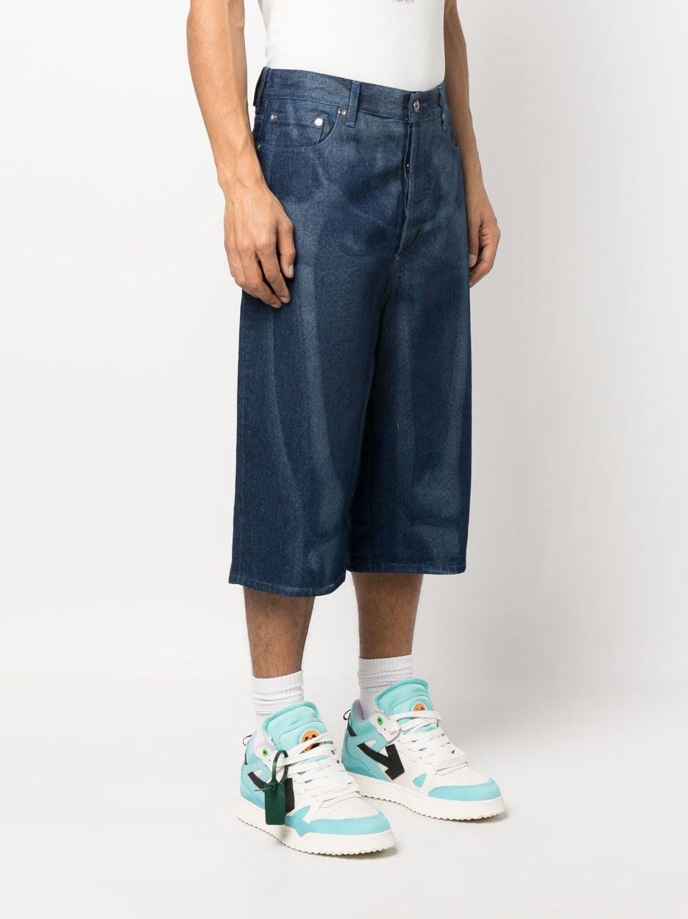 Shop Off-white Body Scan Denim Shorts In Blau