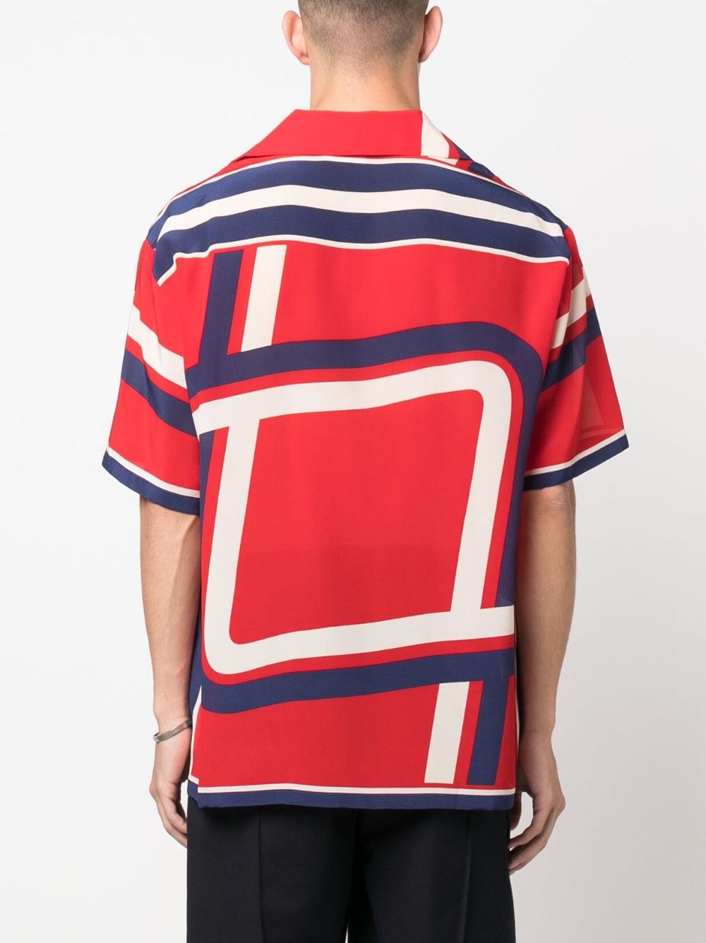 Shop P.a.r.o.s.h Geometric-print Short-sleeved Silk Shirt In Red