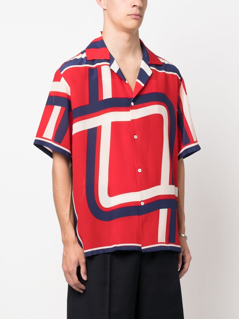 Shop P.a.r.o.s.h Geometric-print Short-sleeved Silk Shirt In Red