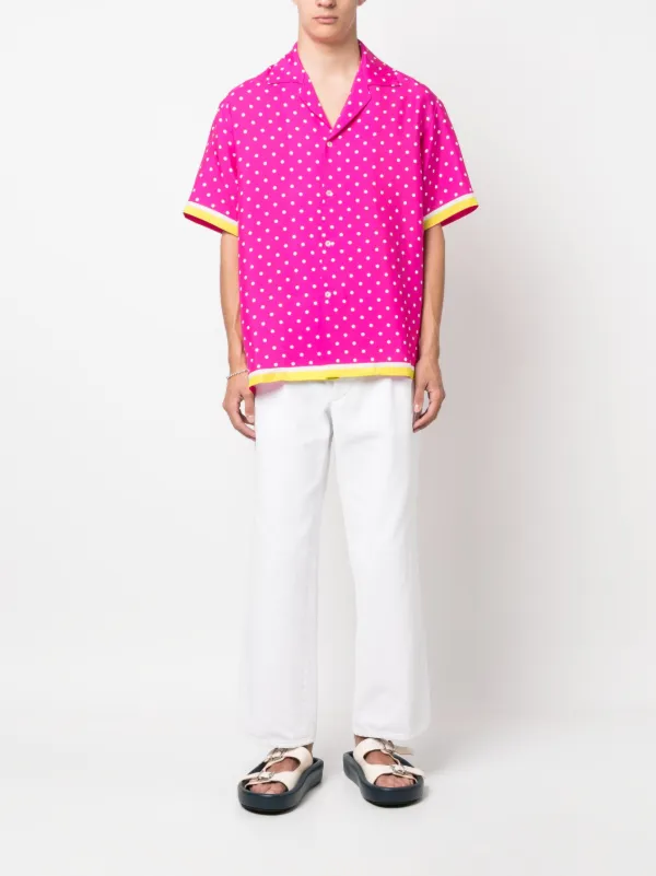 white shirt with pink polka dots
