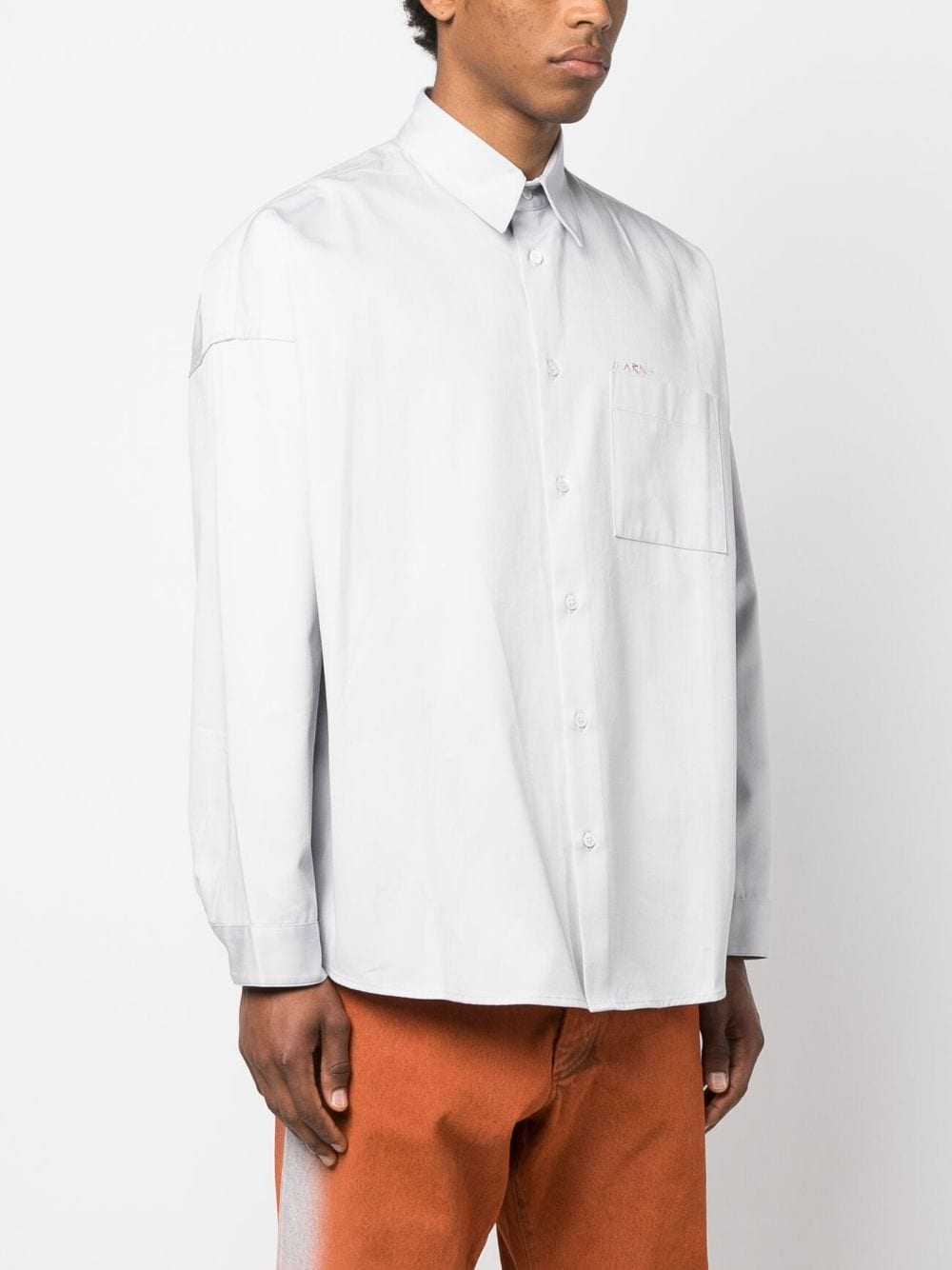 Shop Marni Logo-embroidered Cotton Shirt In Grey