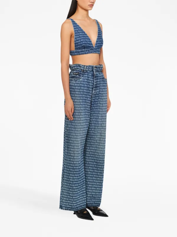 Miu Miu logo-print wide-leg Jeans | Blue | FARFETCH