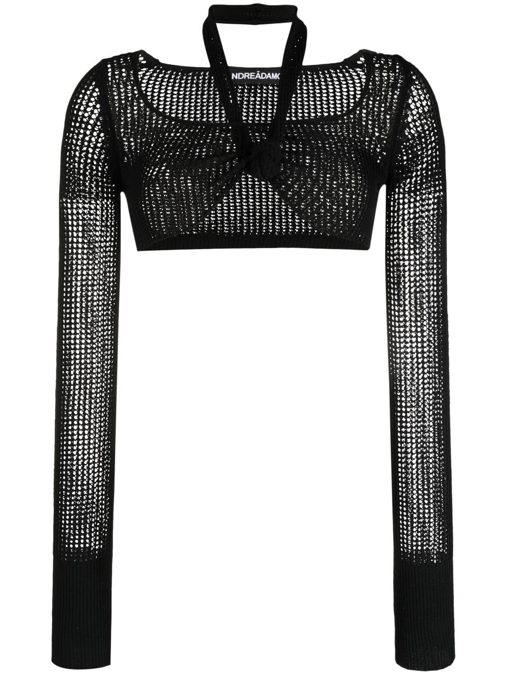 Andreädamo Long-sleeve Knitted Crop Top In Black