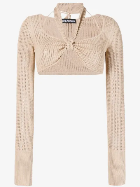 ANDREĀDAMO open-knit halterneck crop top