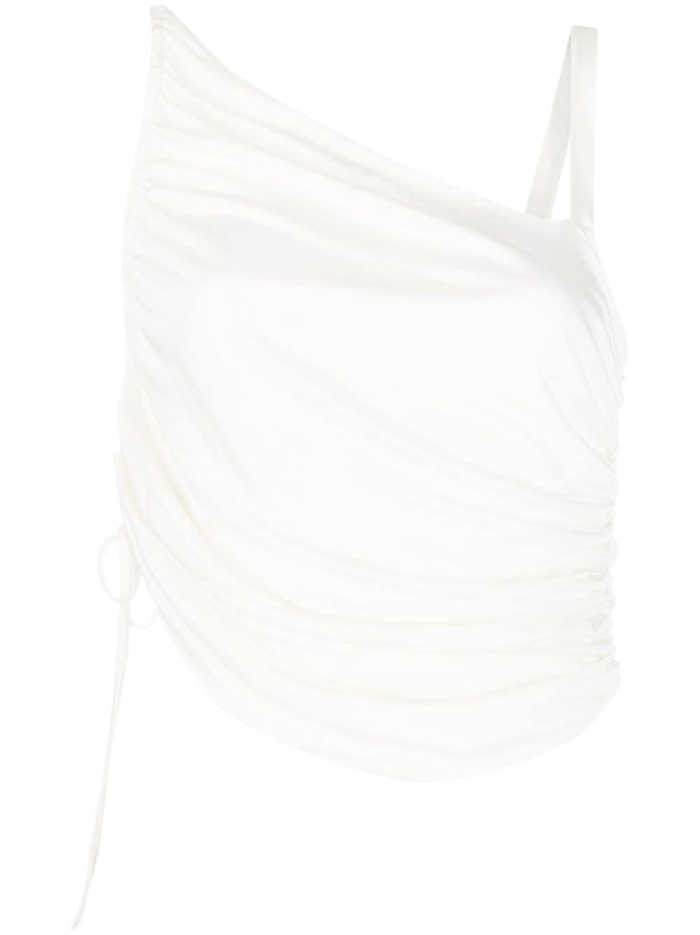 Shop Andreädamo Draped Asymmetric Sleeveless Top In White