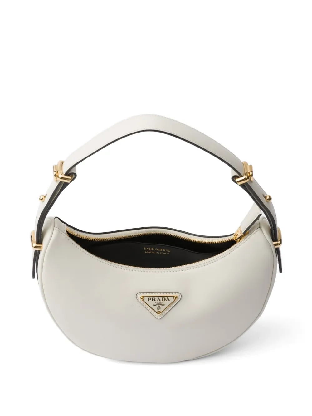 Prada Small Arqué Leather Shoulder Bag | White | FARFETCH CA