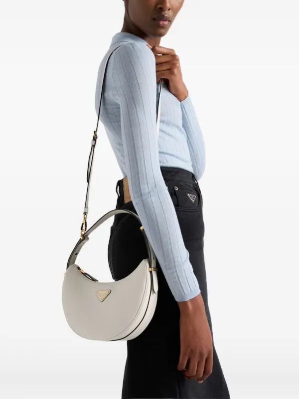バッグ PRADA WHITE LEATHER SHOULDER HAND BAG Prada Small Arqué Leather Shoulder Bag | White | FARFETCH CA