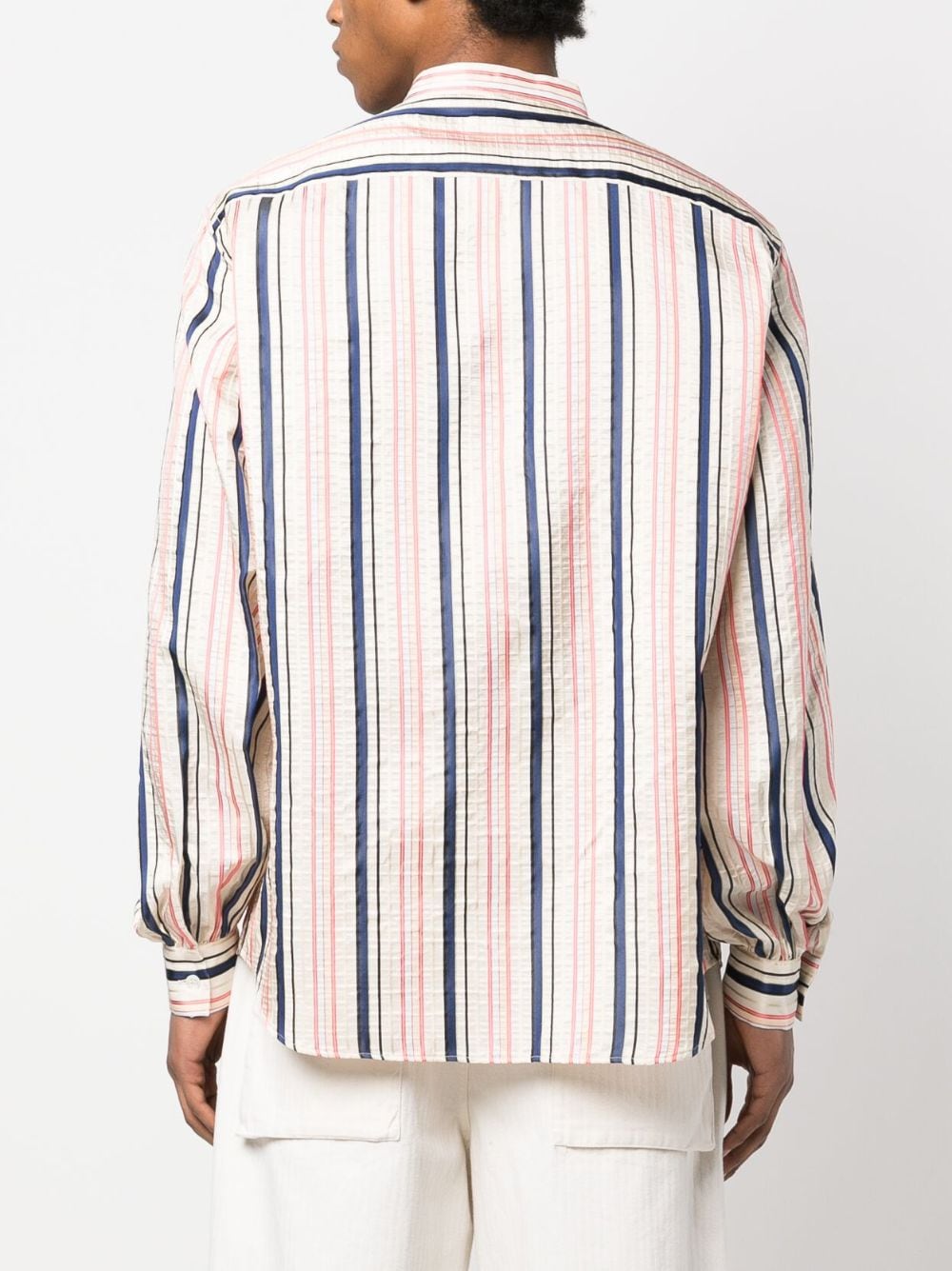 Shop Bally Long-sleeve Striped Silk Shirt In Neutrals