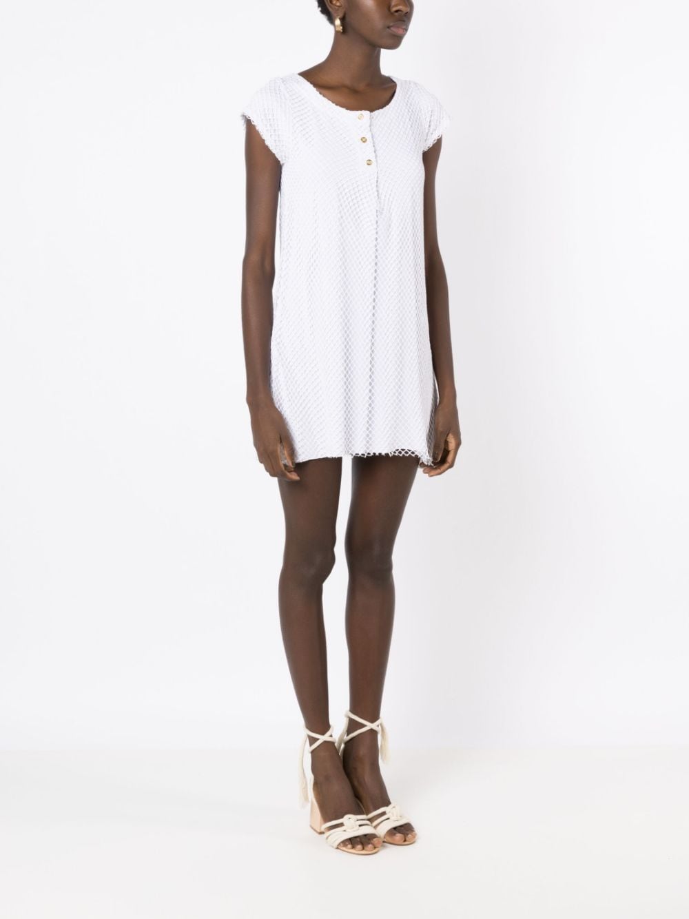Shop Amir Slama Fisherman Knit-overlay Mini Dress In Weiss