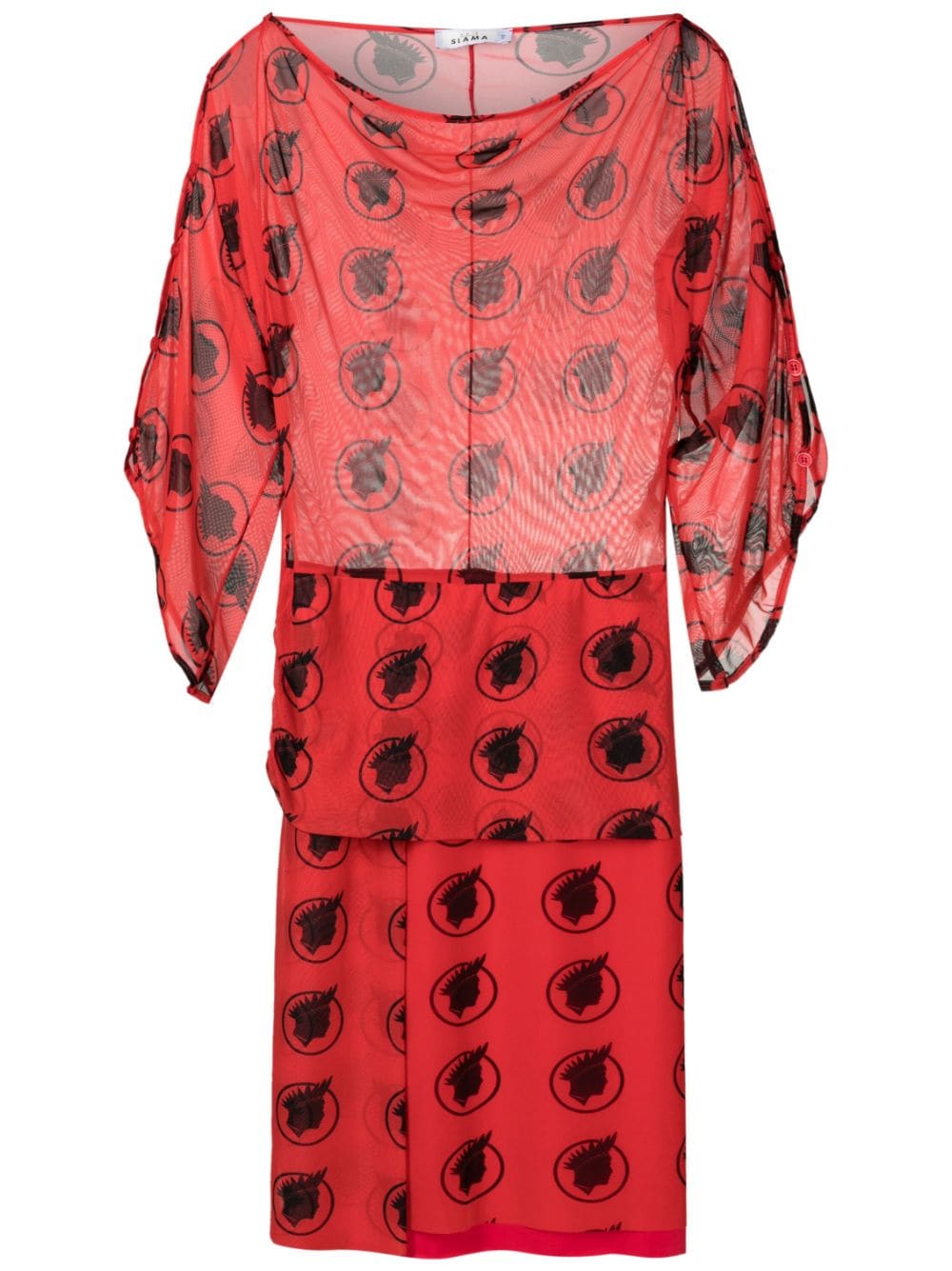 Amir Slama Graphic-print Tulle-panelled Dress In Rot