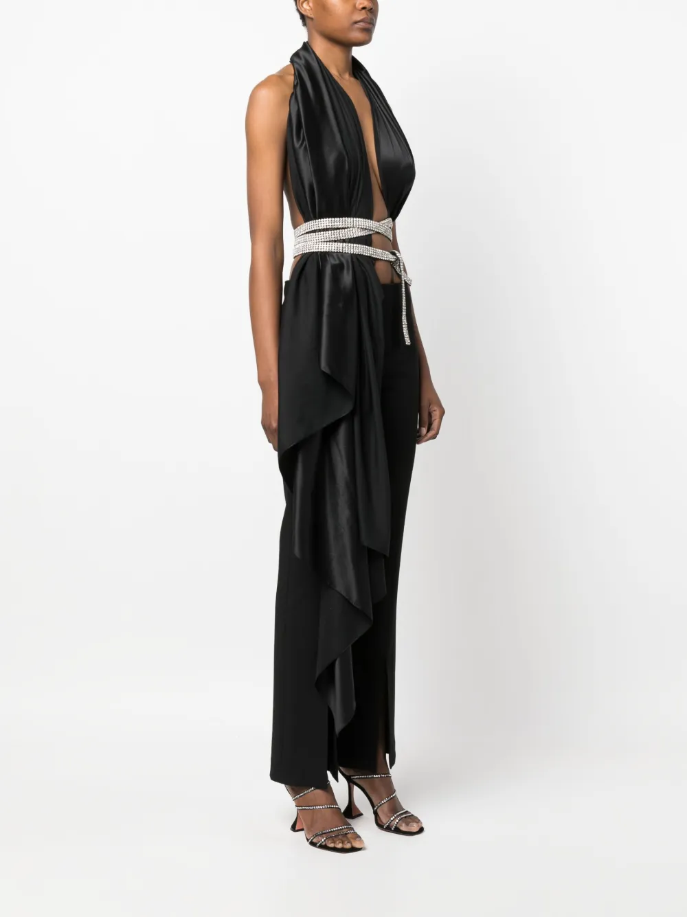 Nué Bianca Crystal-embellished Silk-blend Halter Top In Schwarz