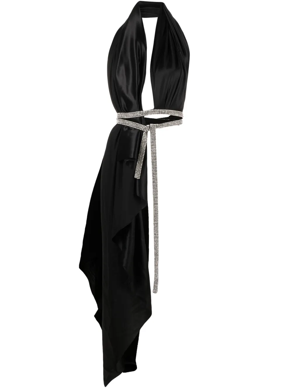 Nué Bianca Crystal-embellished Silk-blend Halter Top In Black