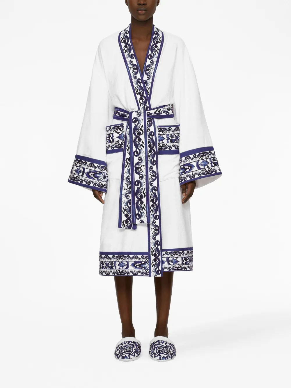 Shop Dolce & Gabbana Barocco Logo-print Signature Robe In White/beige