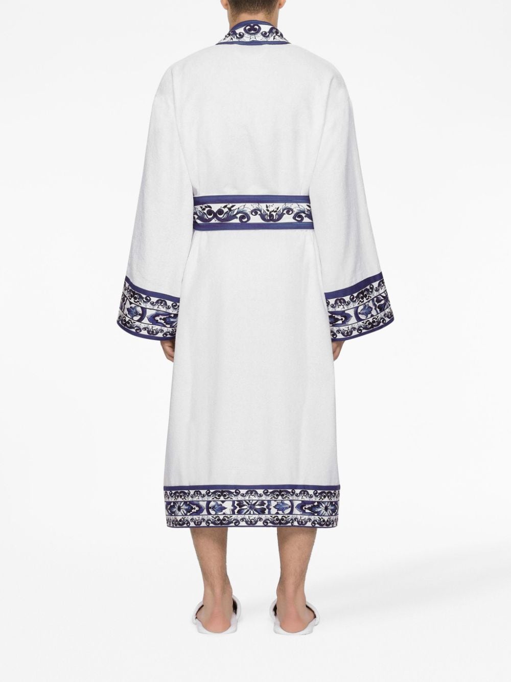 Shop Dolce & Gabbana Barocco Logo-print Signature Robe In White/beige
