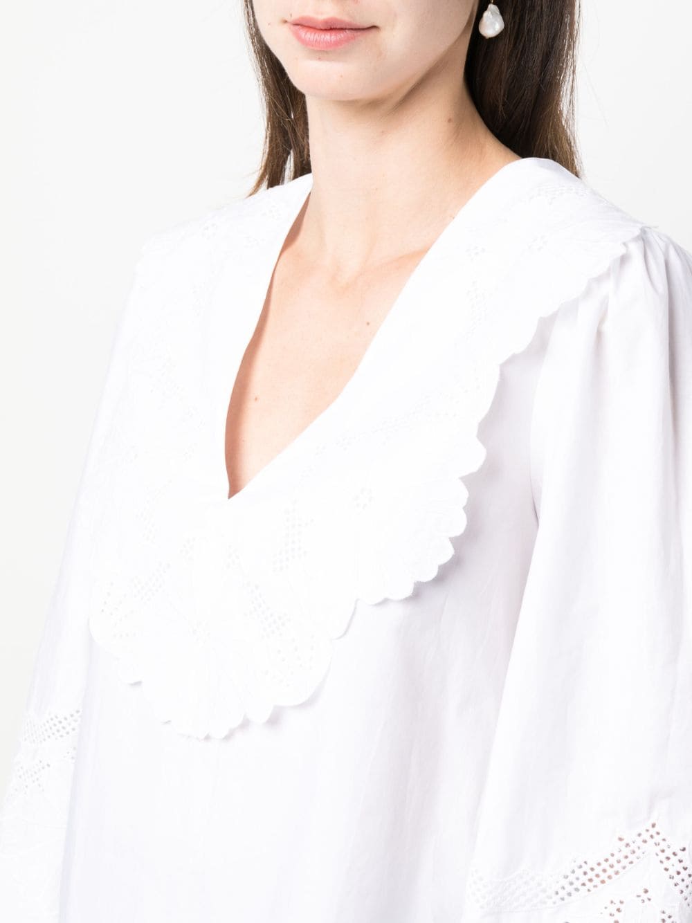 Shop Twinset Broderie Anglaise-detailled Cotton Blouse In White