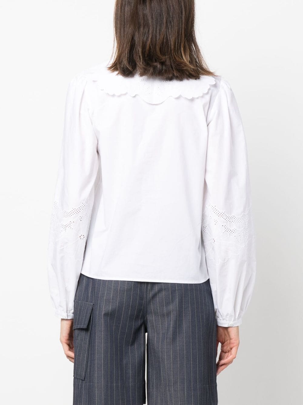 Shop Twinset Broderie Anglaise-detailled Cotton Blouse In White