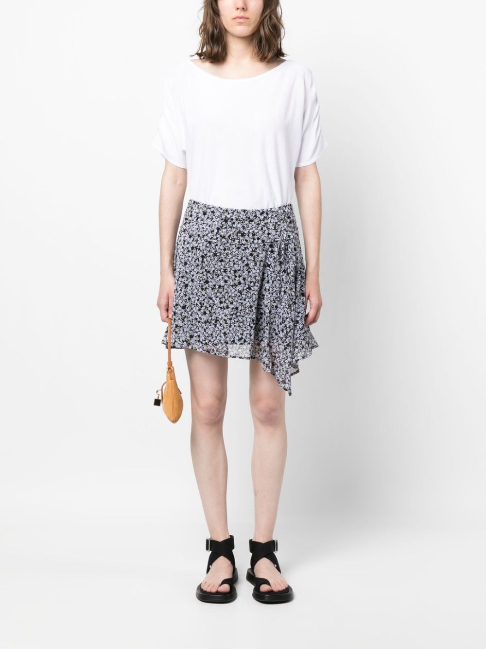 Shop Dkny Floral-print Wrap Skirt In Black