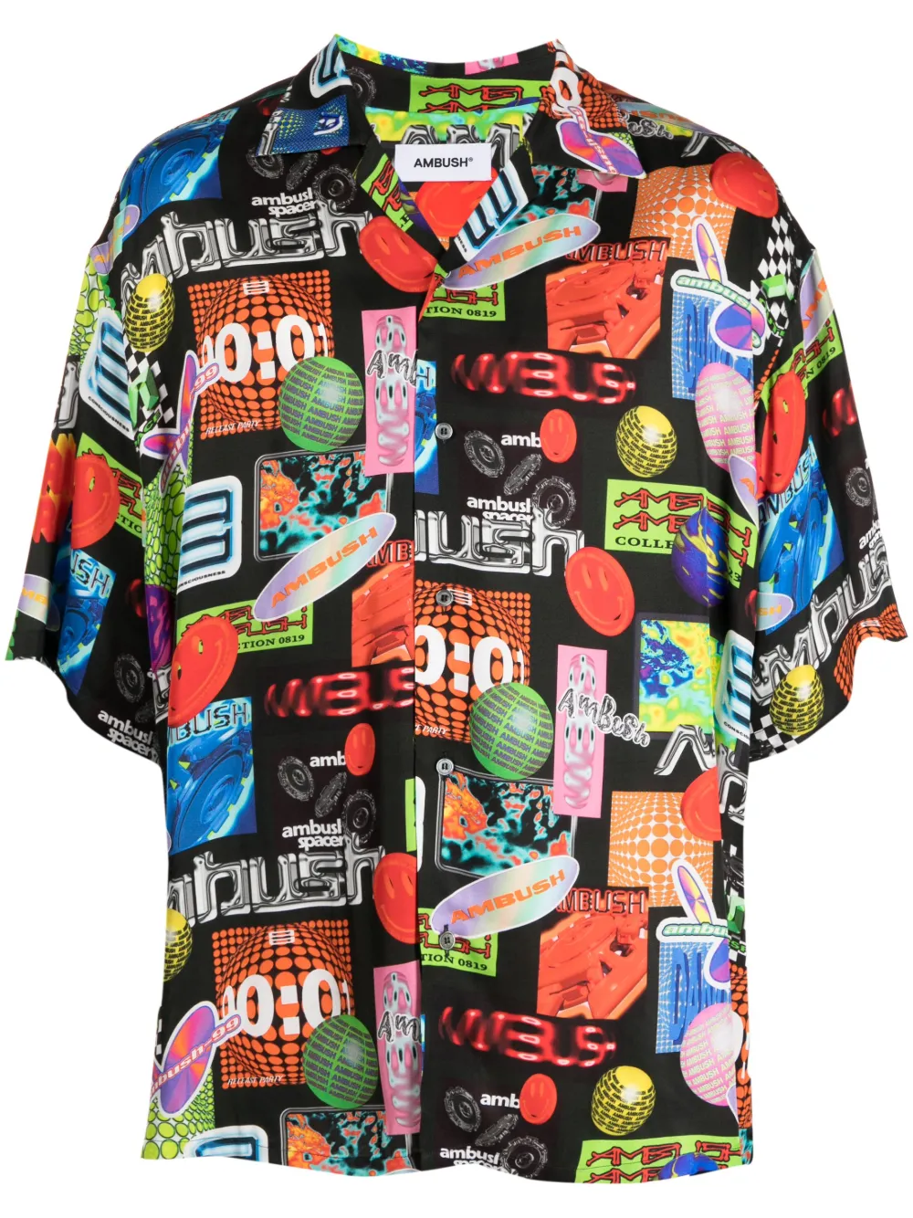 Ambush Graphic Print Cuban Collar Shirt In Black