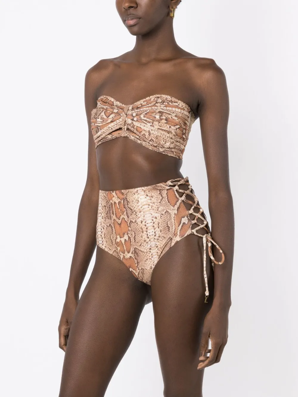 Shop Amir Slama Snakeskin-print Tie-fastening Bikini In Braun