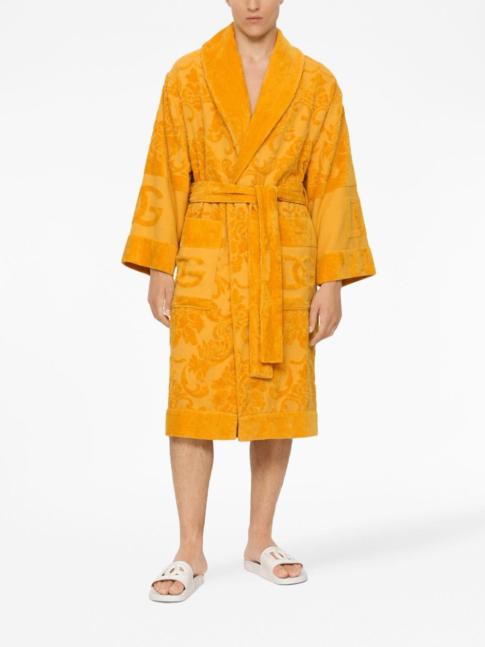 Shop Dolce & Gabbana Logo-jacquard Bathrobe In Orange