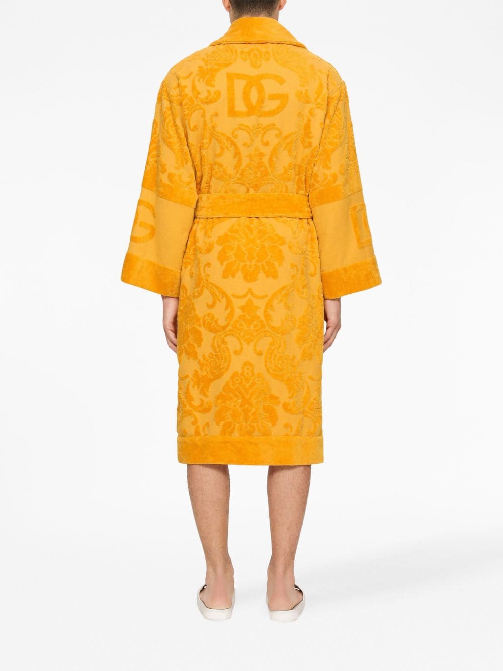 Shop Dolce & Gabbana Logo-jacquard Bathrobe In Orange